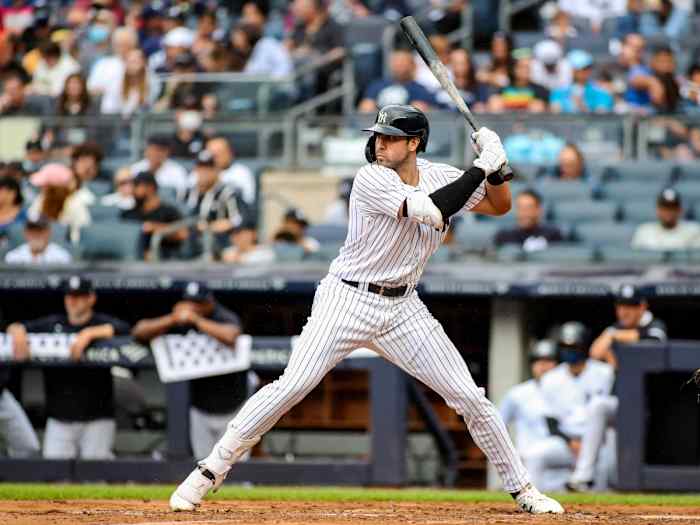 Sep 5, 2021; Bronx, New York, USA; New York Yankees left fielder Joey Gallo (13) at Yankee Stadium.
